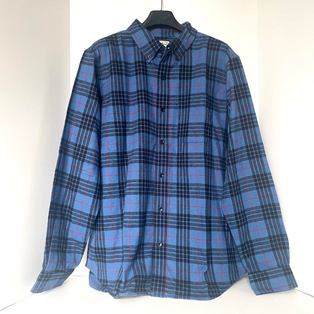 L.L.Bean Mens Scotch Plaid Blue Flannel Shirt Slim Fit XL